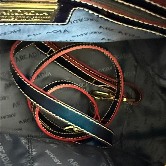 Arcadia Dark Blue Embossed Satchel - Picture 7 of 8